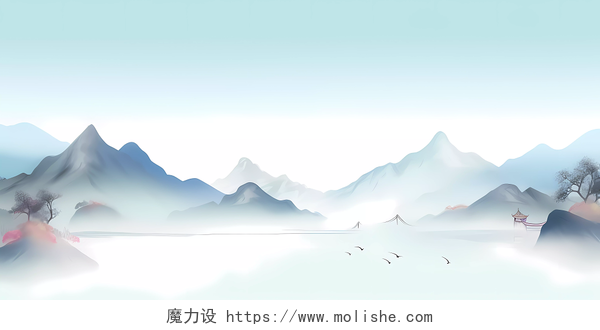 中国传统山水云雾简约大气背景水墨背景廉政背景